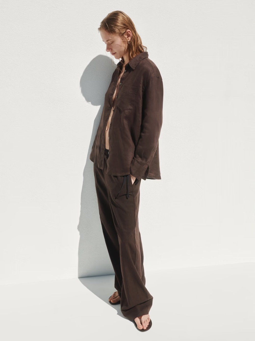 NWOT Gap 100% Linen Oversized Shirt Terra Brown Small Petite - Picture 3 of 9